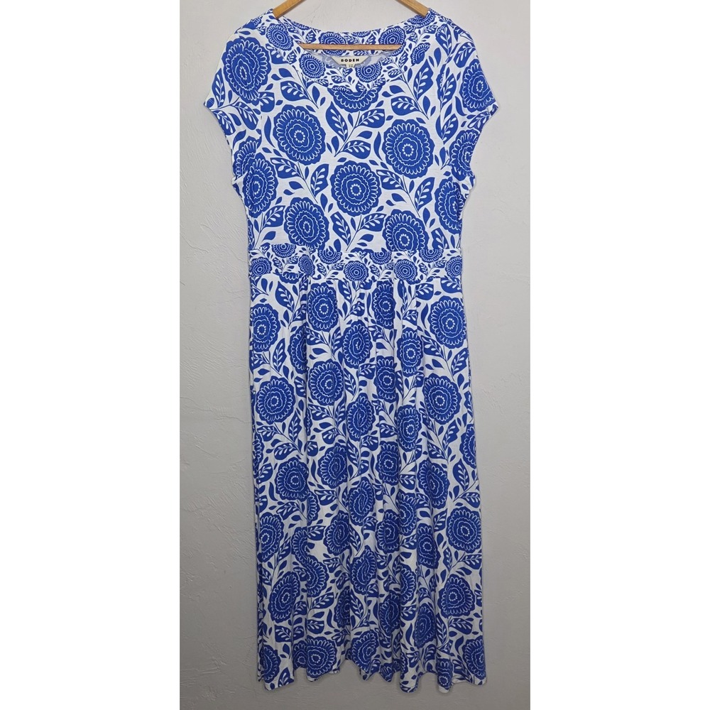 Boden Melanie Jersey Midi Dress-Gallery Blue Dahlia Stamp Women Size 14R Viscose